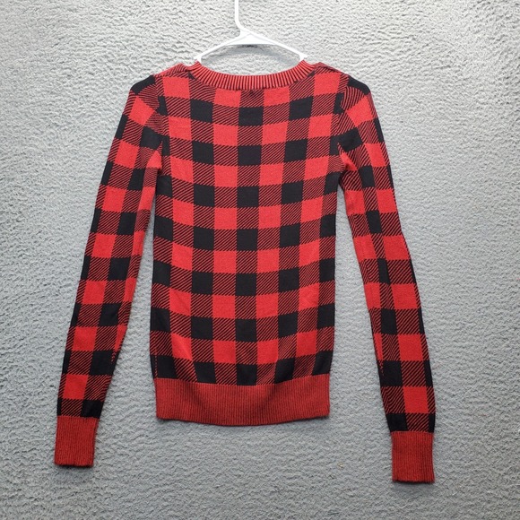 Express Sweater Women 2XS Multi Buffalo Plaid Ribbed Cuff/Hem Crew Neck Pullover - Picture 2 of 6